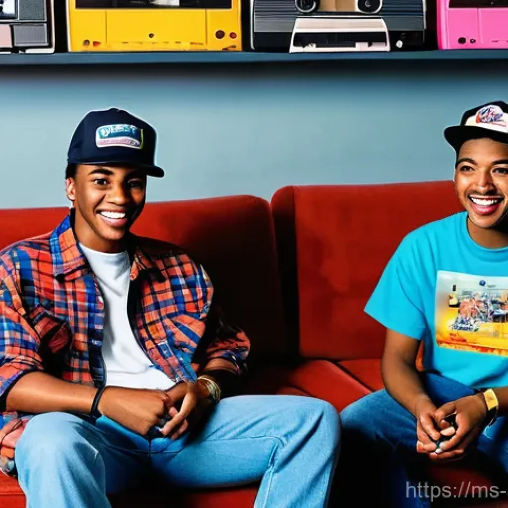 Hello Kitty와 80 90년대 레트로 감성 - **Prompt 1: Retro Gaming Lounge & 90s Fashion.**
    "A group of diverse young adults, casually dres...