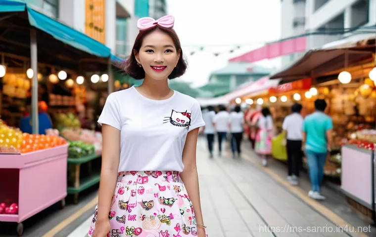 Hello Kitty와 80 90년대 레트로 감성 - **Prompt 1: Retro Gaming Lounge & 90s Fashion.**
    "A group of diverse young adults, casually dres...