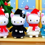 산리오 x 크리스마스 한정판 상품 - **Prompt:** A whimsical group portrait featuring Hello Kitty, Cinnamoroll, and Kuromi celebrating Ch...