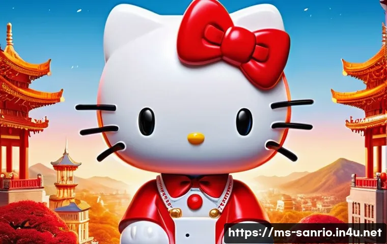 산리오 캐릭터와 색상 심리학 - **A vibrant and empowering illustration of Hello Kitty.** She stands confidently, adorned with her i...