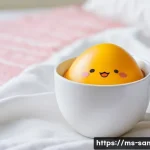 구데타마의 철학적 매력 - A cute, minimalistic Gudetama character depicted as a bright yellow egg yolk with a lazy, tired faci...